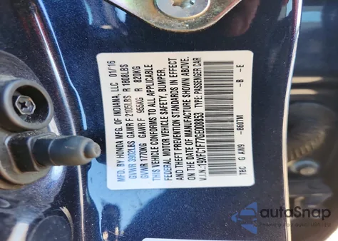 2016 Honda Civic Exl z USA, uszkodzony, nr VIN 19XFC1F77GE008853